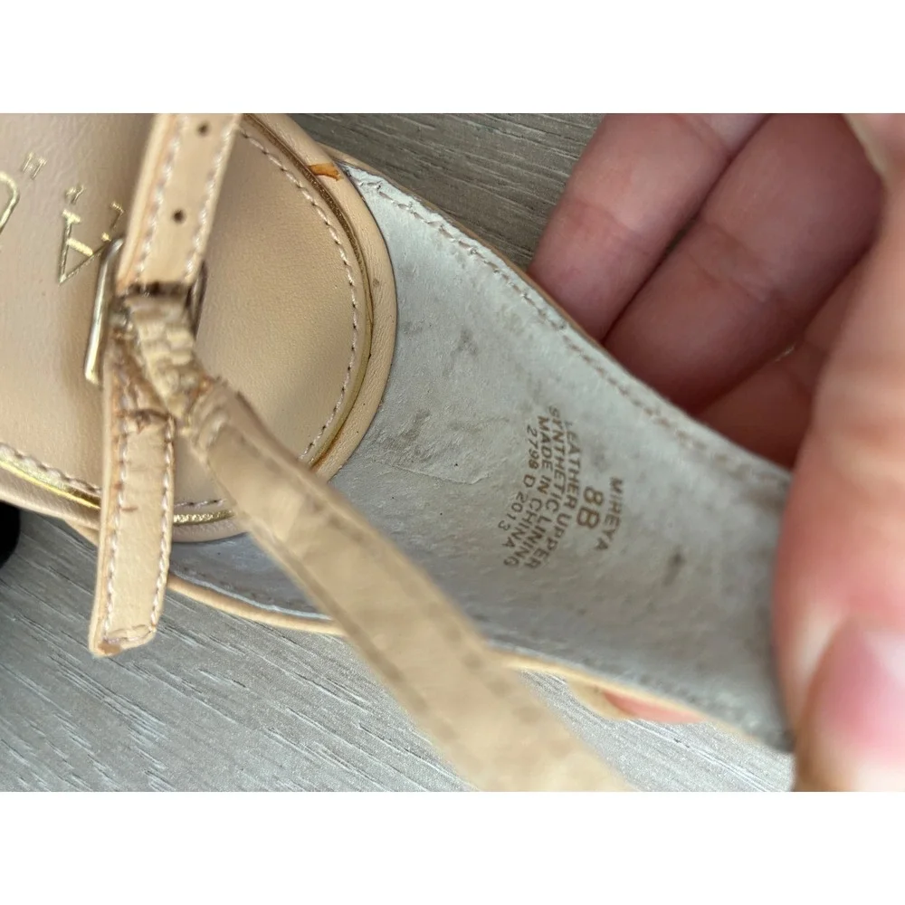 Lauren Ralph Lauren Women Beige Leather Knot Ankle Strap Wedge Sandals Size 8‎